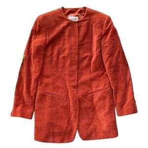 Vtg Emanuel Ungaro Chenille Collarless Buttoned Jacket Rust Orange Size US4 EU38